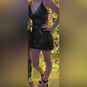 Green and black short v neck homecoming dress